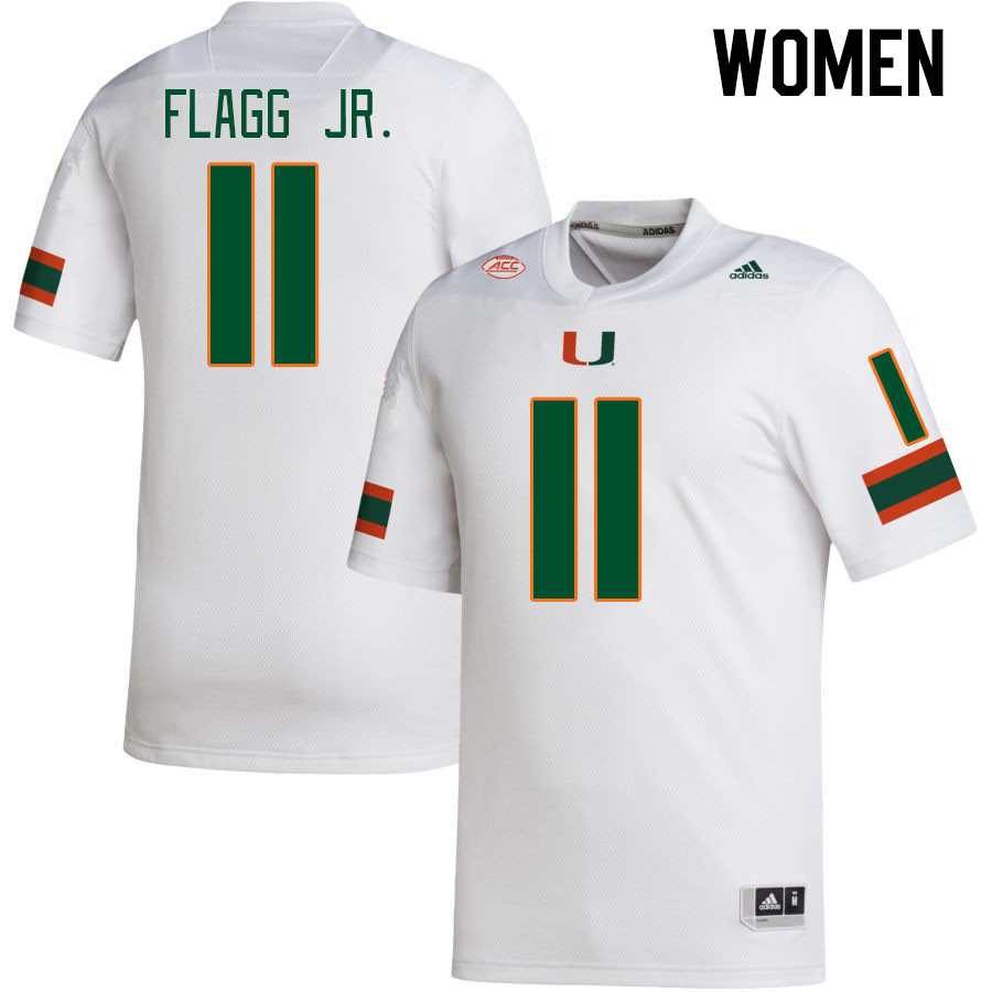 Women #11 Corey Flagg Jr. Miami Hurricanes College Football Jerseys Stitched-White - Click Image to Close